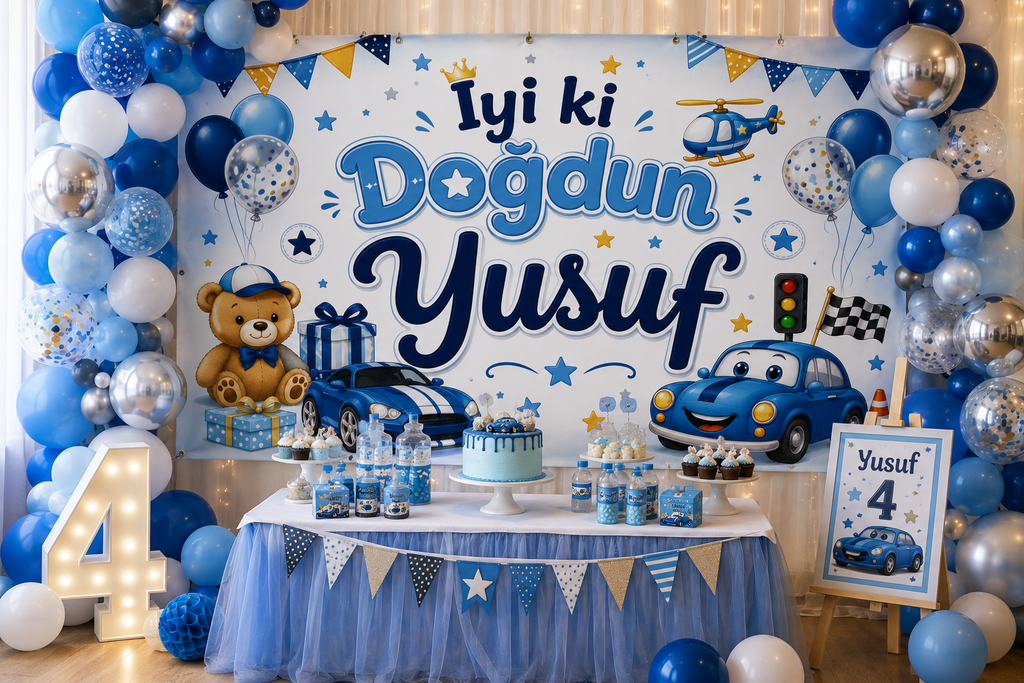 Kişiye Özel İyi Ki Doğdun Doğum Günü Branda Afişi 50x70 cm | Erkek Çocuk Doğum Günü Arka Fon Brandası