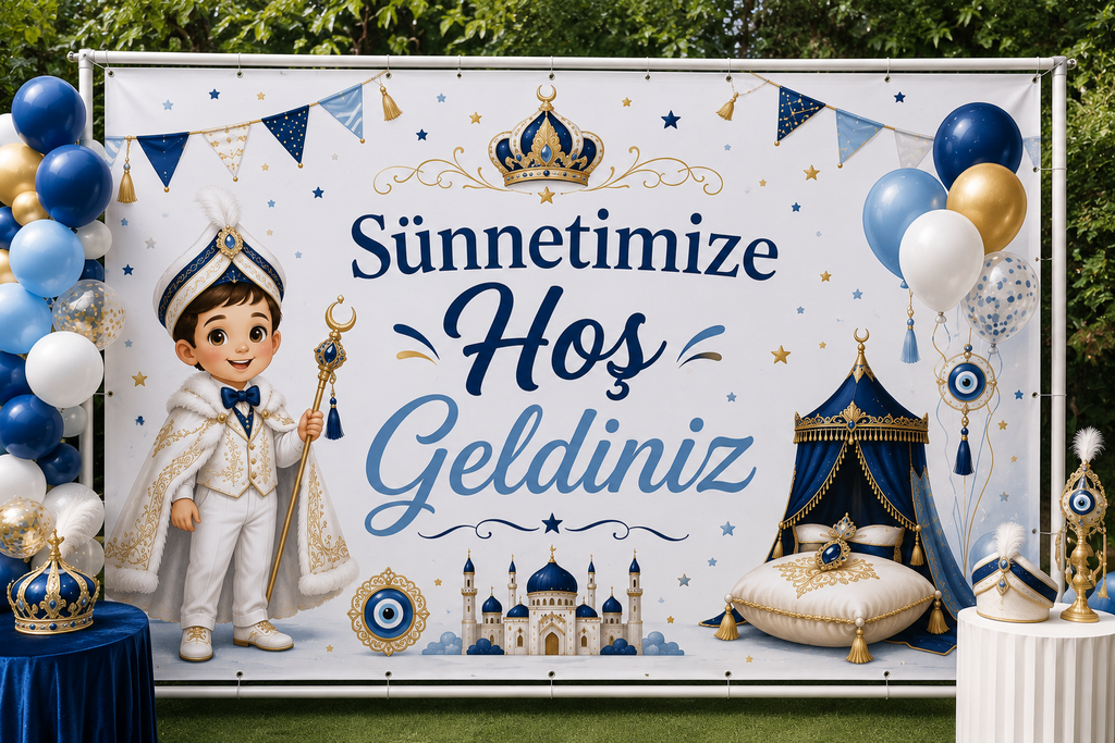Sünnetimize Hoş Geldiniz Brandası 50x70 cm | Sünnet Organizasyonu Arka Fon Brandası