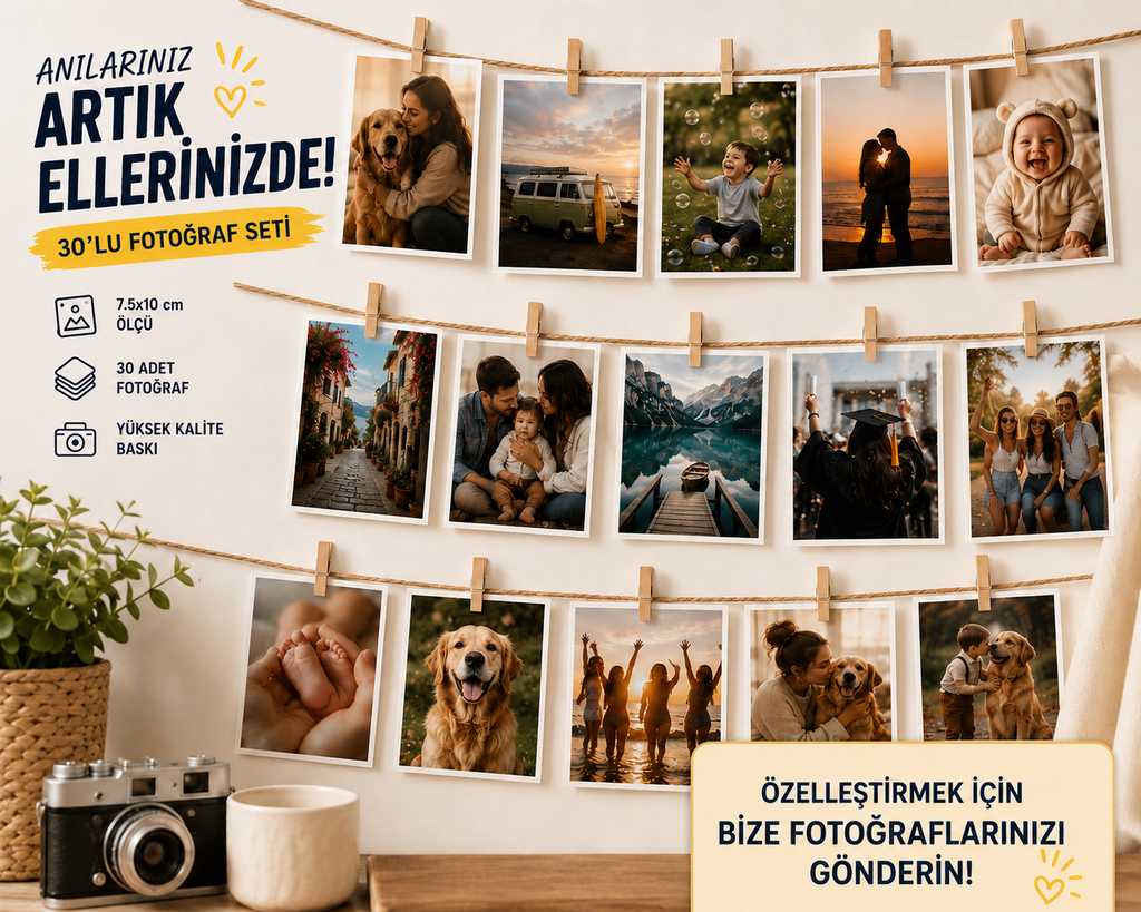 30'lu Fotoğraf Baskı Seti 7.5x10 cm – Kişiye Özel Yüksek Kalite Fotoğraf Baskısı