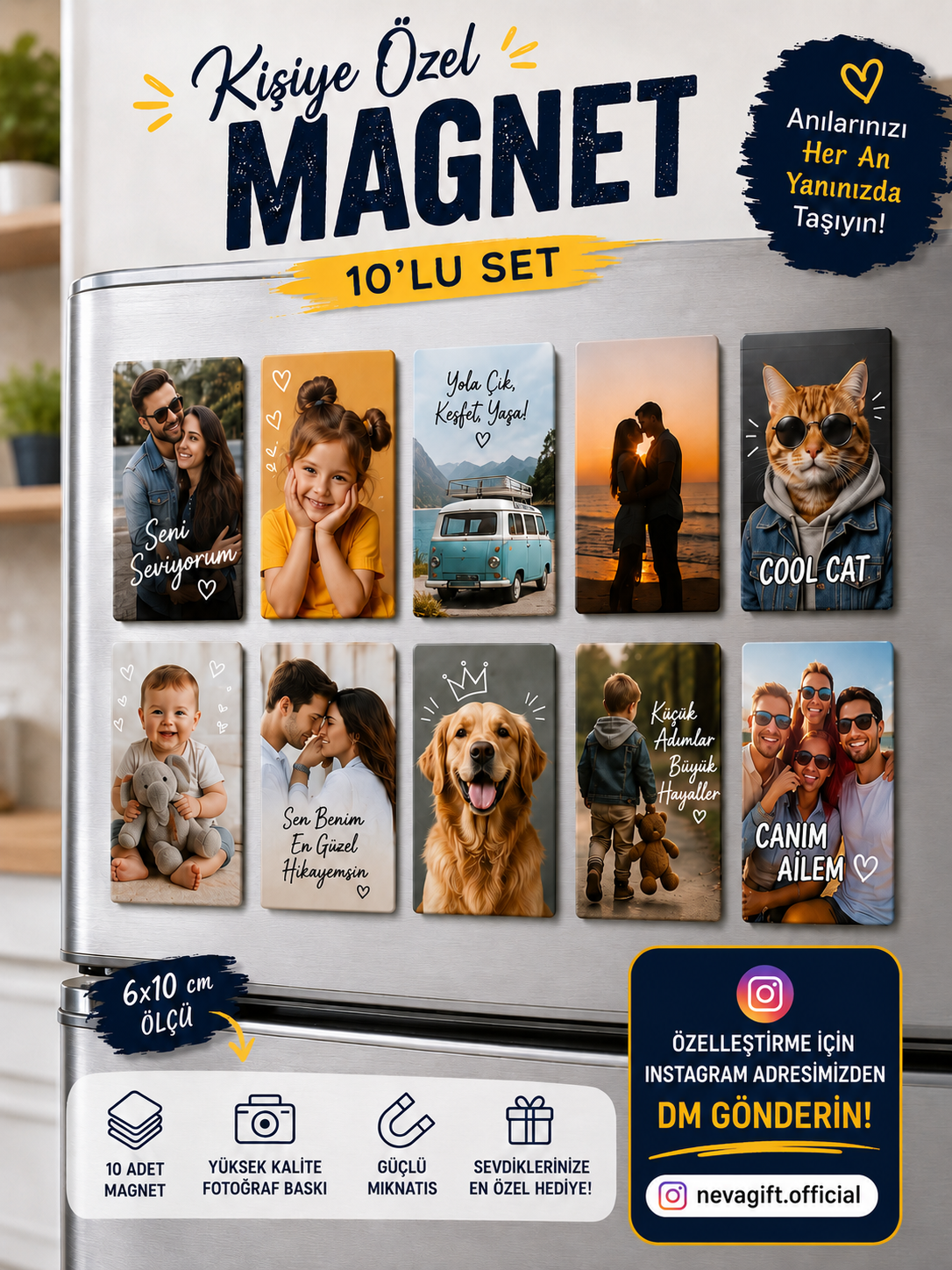 Kişiye Özel Fotoğraf Baskılı Magnet Seti (10'lu) – 6x10 cm Buzdolabı Magneti