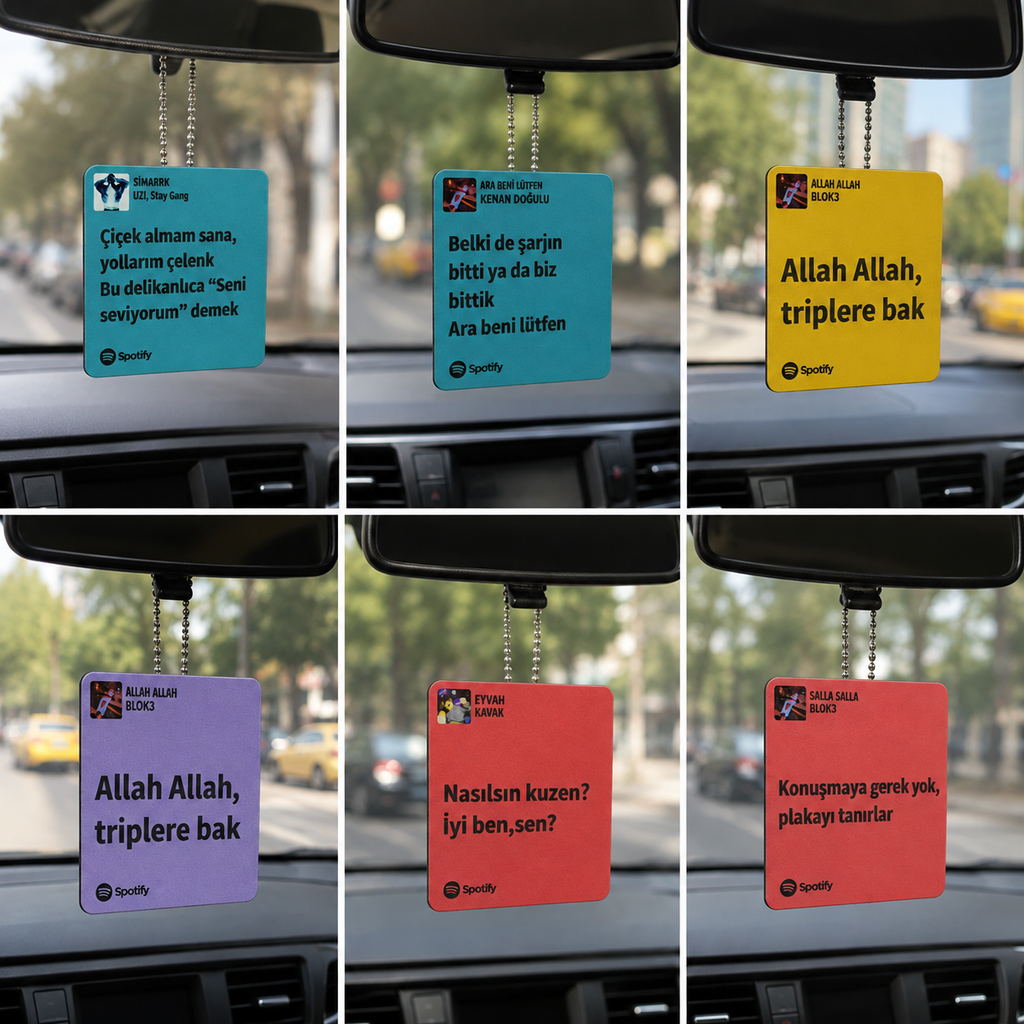 Kişiye Özel Spotify Temalı Dikiz Aynası Süsü | 7x7 cm Dekota UV Baskılı Araç Aynası Aksesuarı