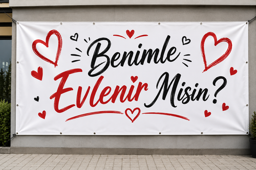 Benimle Evlenir Misin? Evlilik Teklifi Brandası 50x70 cm | Romantik Evlilik Teklifi Afişi