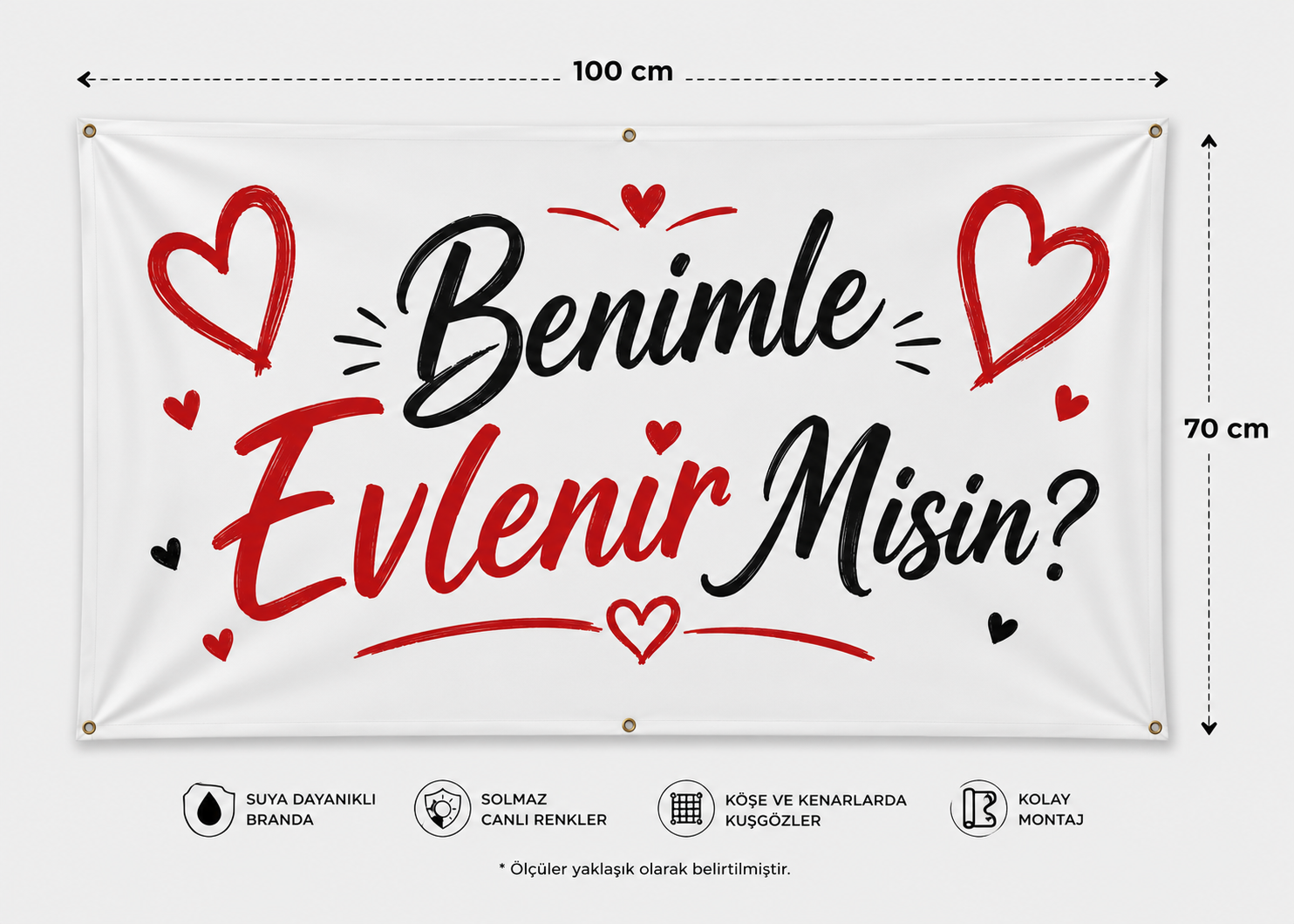 Benimle Evlenir Misin? Evlilik Teklifi Brandası 50x70 cm | Romantik Evlilik Teklifi Afişi