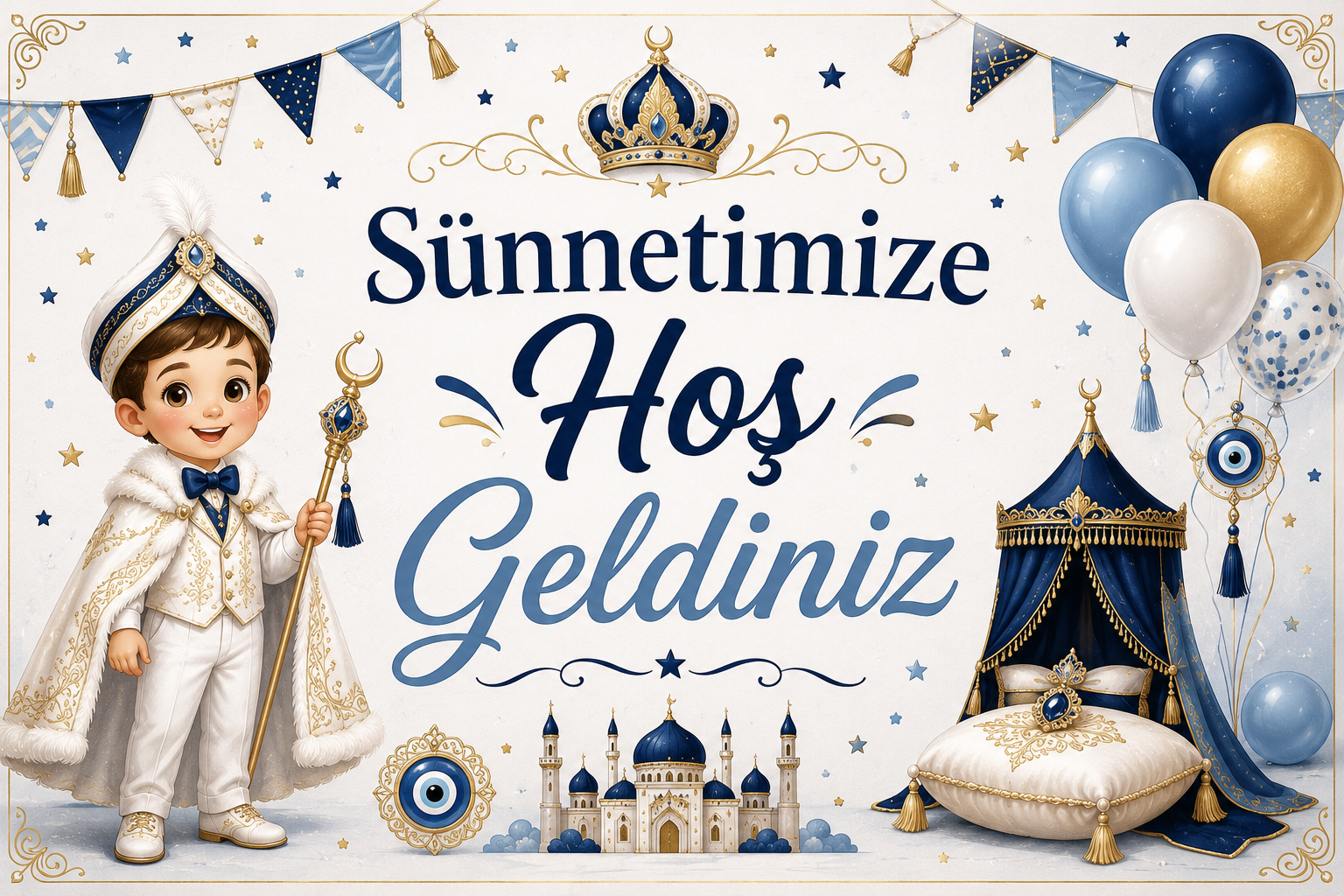 Sünnetimize Hoş Geldiniz Brandası 50x70 cm | Sünnet Organizasyonu Arka Fon Brandası