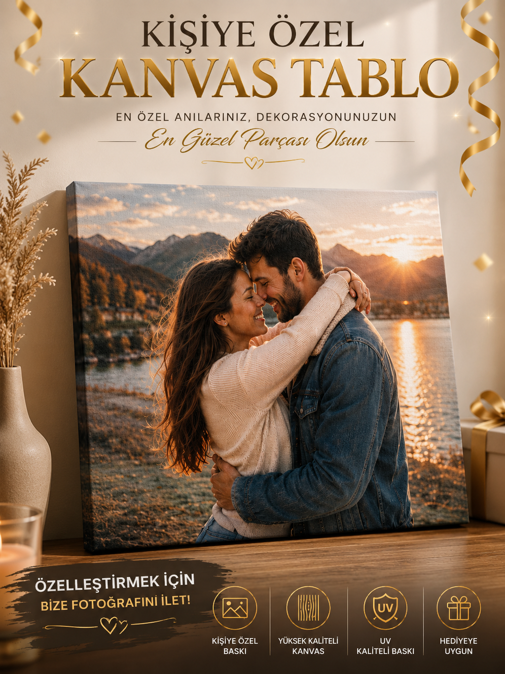Kişiye Özel Ahşap Çerçeveli Kanvas Tablo – UV Baskılı Fotoğraf Tablosu (35x50 / 50x70 / 70x100 cm)
