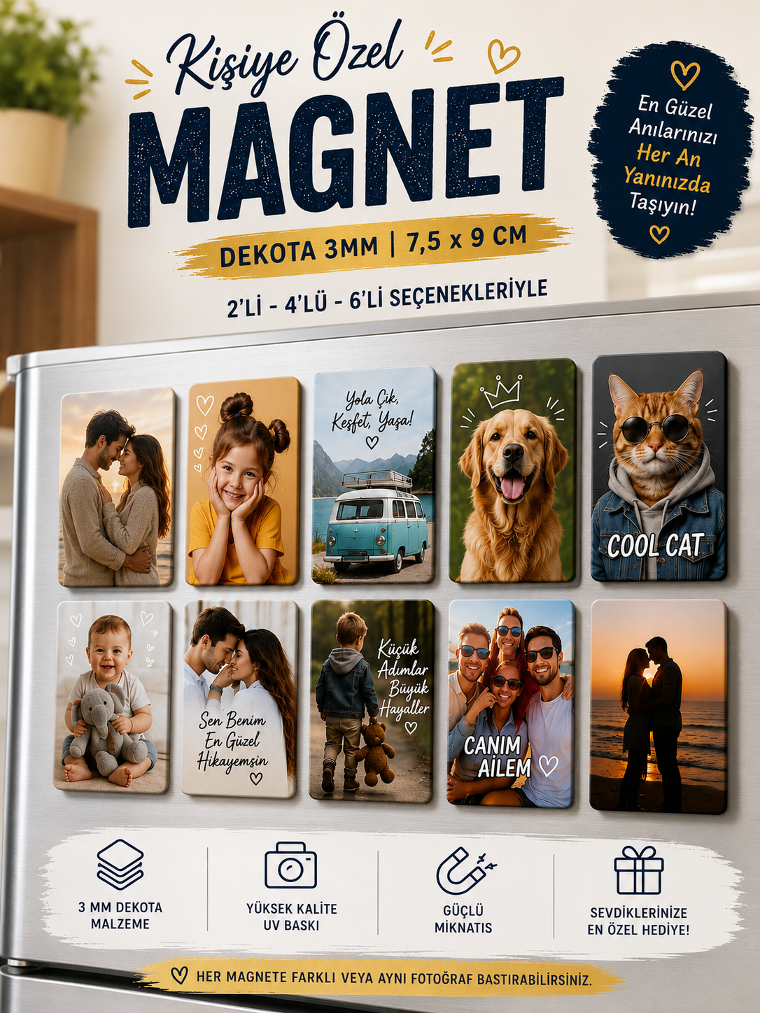 Kişiye Özel Fotoğraf Baskılı Magnet Seti – 7.5x9 cm Buzdolabı Magneti