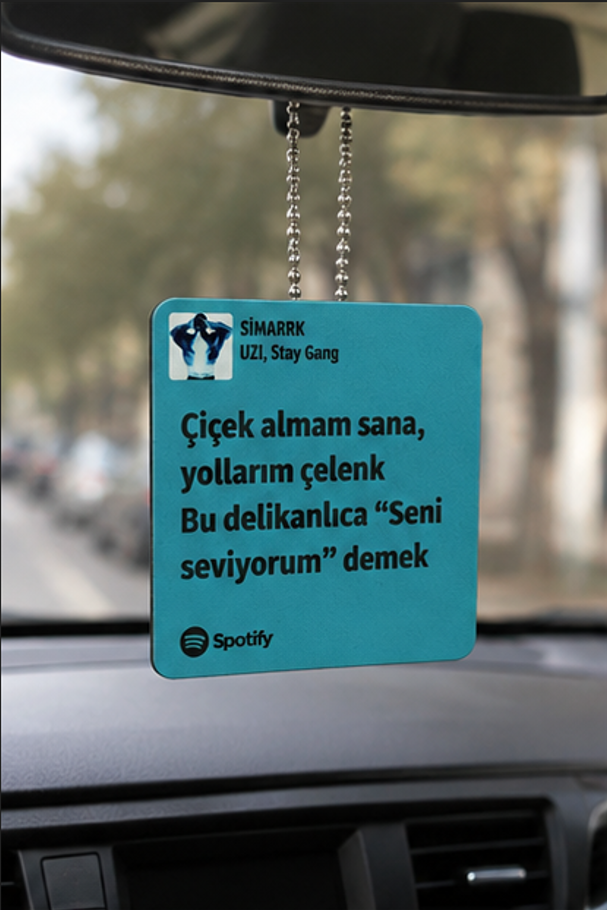 Kişiye Özel Spotify Temalı Dikiz Aynası Süsü | 7x7 cm Dekota UV Baskılı Araç Aynası Aksesuarı
