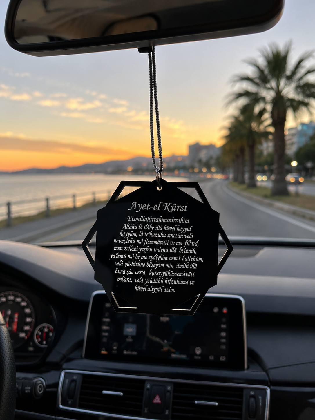 Siyah Pleksi Ayet-el Kürsi Araç Dikiz Aynası Süsü