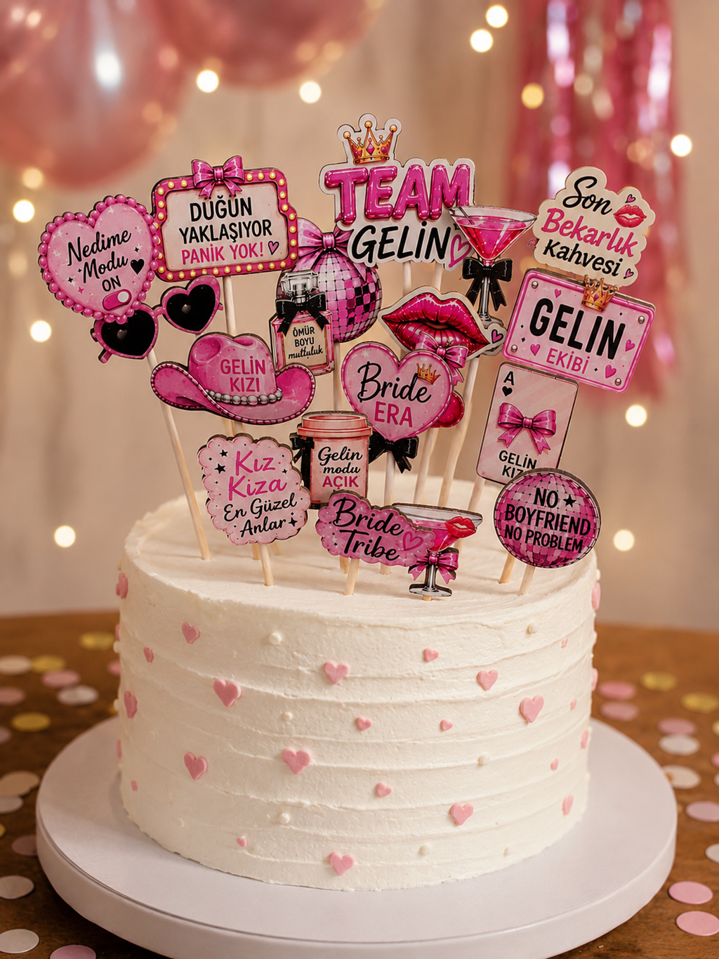 19 Parça Bekarlığa Veda Pasta Süsü Seti – Bride To Be Parti Kürdanları