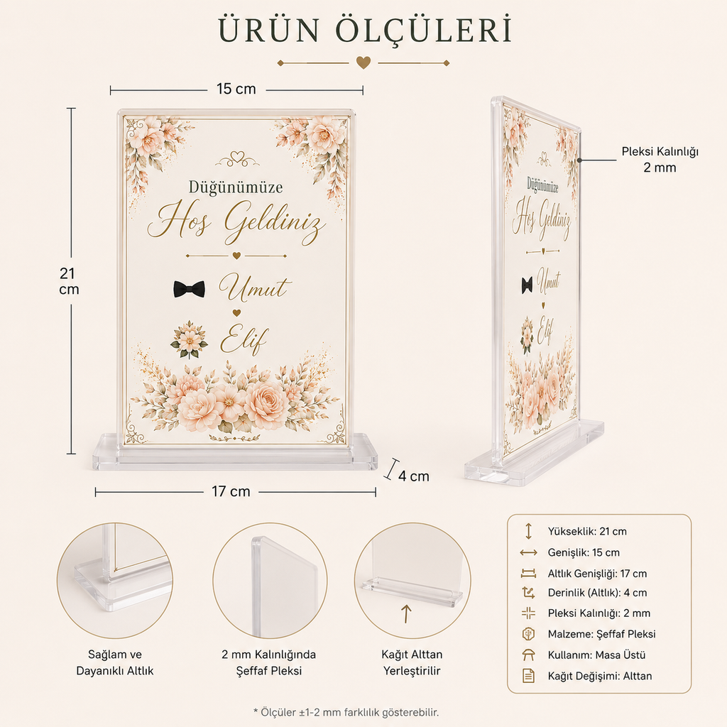 Kişiye Özel Düğünümüze Hoş Geldiniz Masaüstü Karşılama Panosu