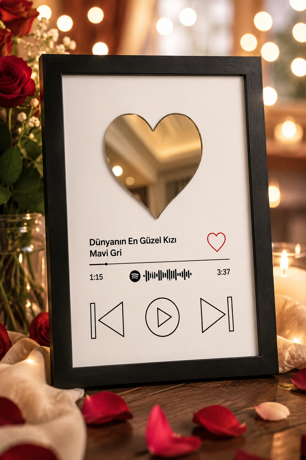 Aynalı Spotify Tasarımlı Çerçeveli Tablo – Dünyanın En Güzel Kızı | Kalp Aynalı Dekoratif Hediye