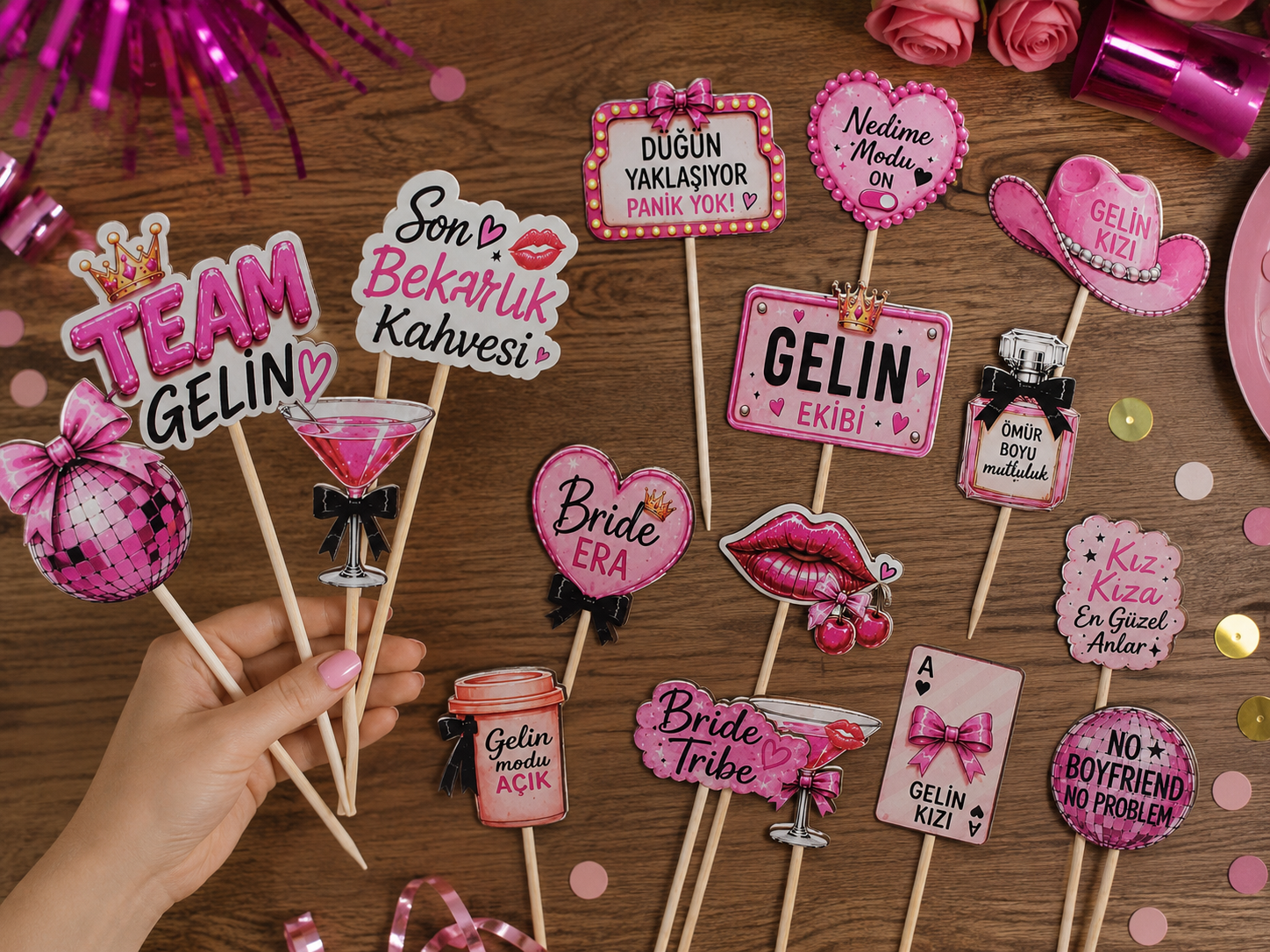 19 Parça Bekarlığa Veda Pasta Süsü Seti – Bride To Be Parti Kürdanları