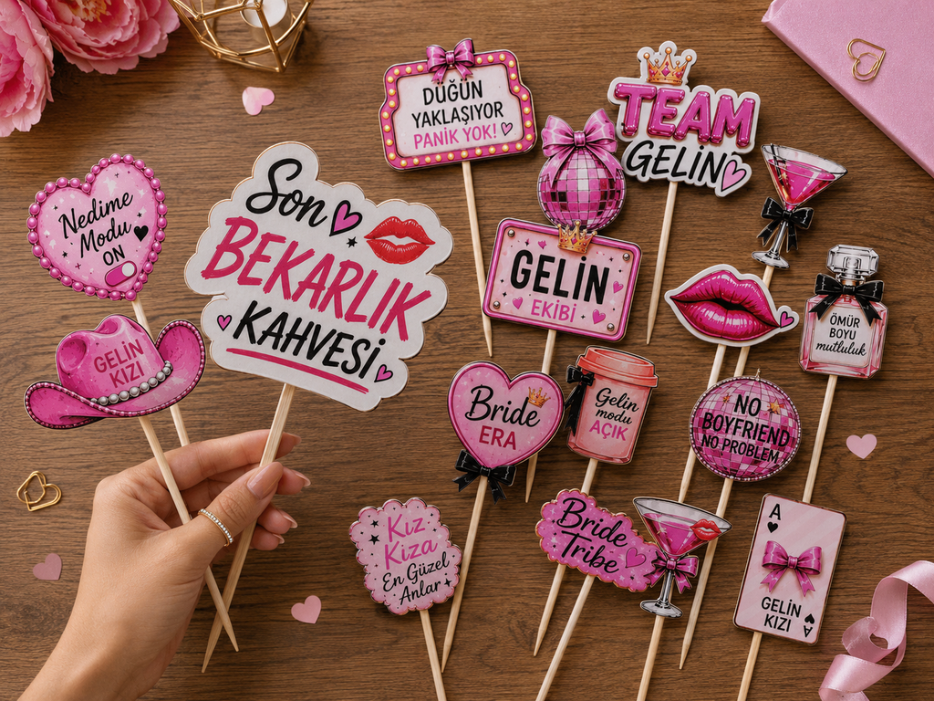 19 Parça Bekarlığa Veda Pasta Süsü Seti – Bride To Be Parti Kürdanları