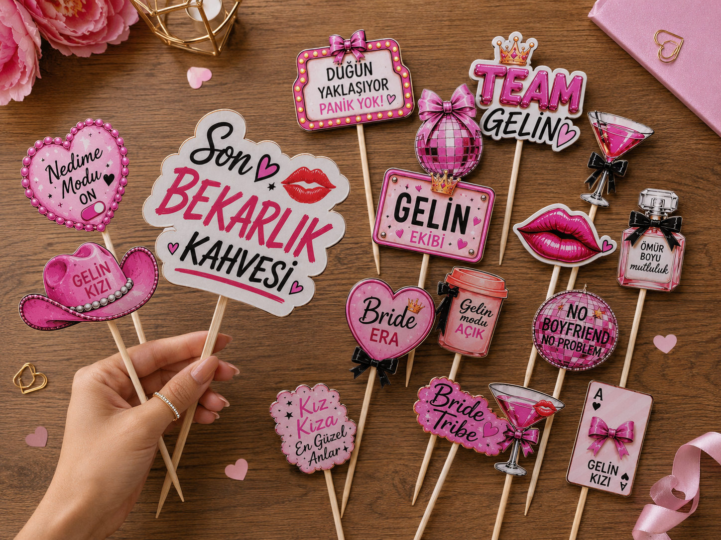 19 Parça Bekarlığa Veda Pasta Süsü Seti – Bride To Be Parti Kürdanları