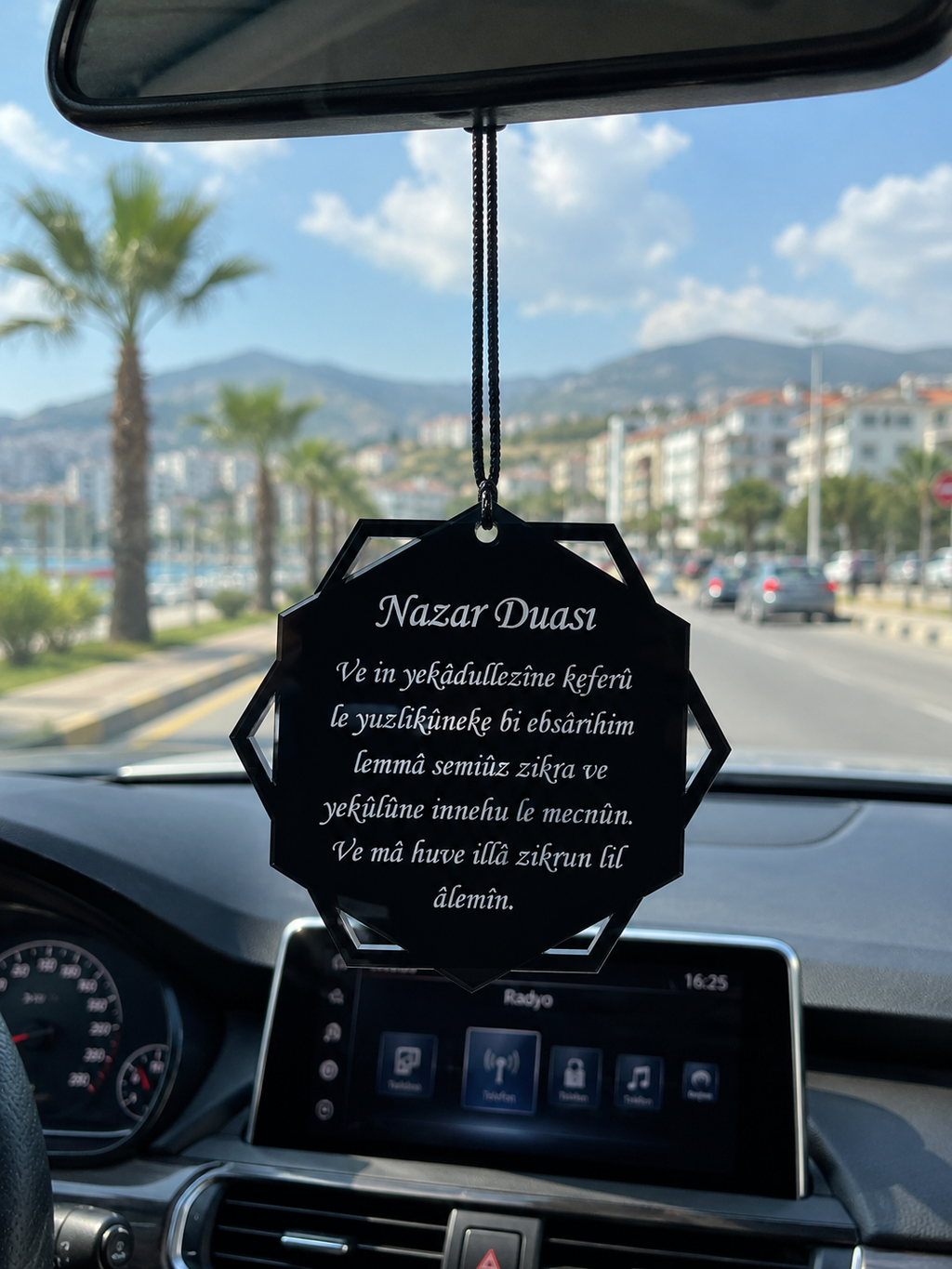 Siyah Pleksi Nazar Duası Araç Dikiz Aynası Süsü