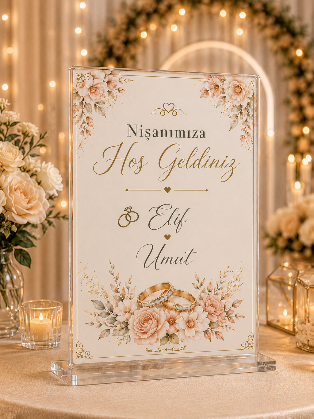 Kişiye Özel Nişanımıza Hoş Geldiniz Masaüstü Karşılama Panosu